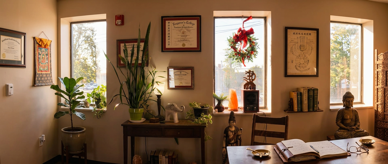 The warm, sunlit office of Acupuncture RI in Providence, Rhode Island